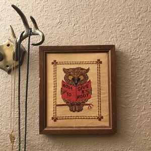 “How to Give a Hoot” Embroidered Owl Picture